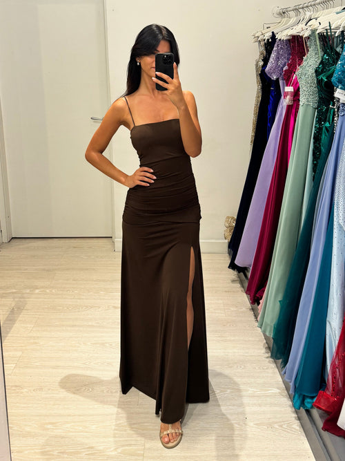 Vestito lungo arricciato con incrocio schiena
