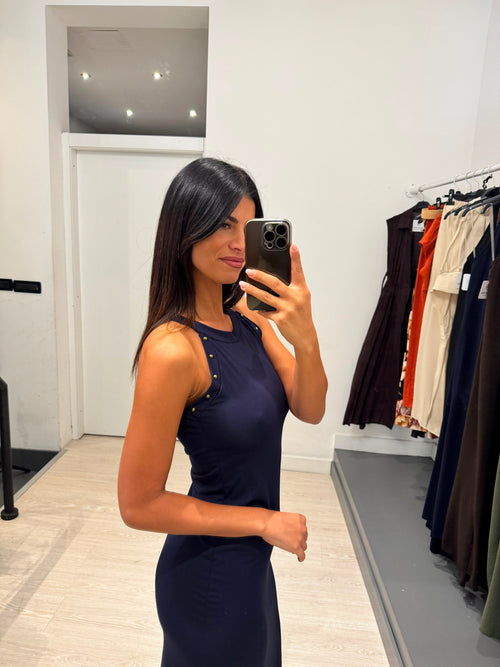Vestito midi scollo americano borchie