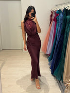 Abito cerimonia satin con pizzo