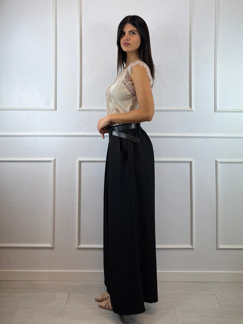 Pantalone palazzo con pence vita arricciata