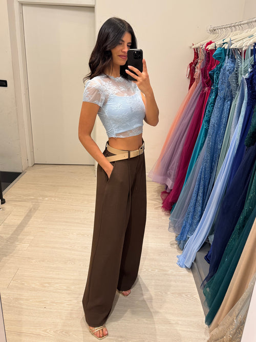 T-shirt crop pizzo
