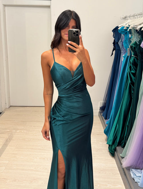 Abito cerimonia sirena raso con pieghe