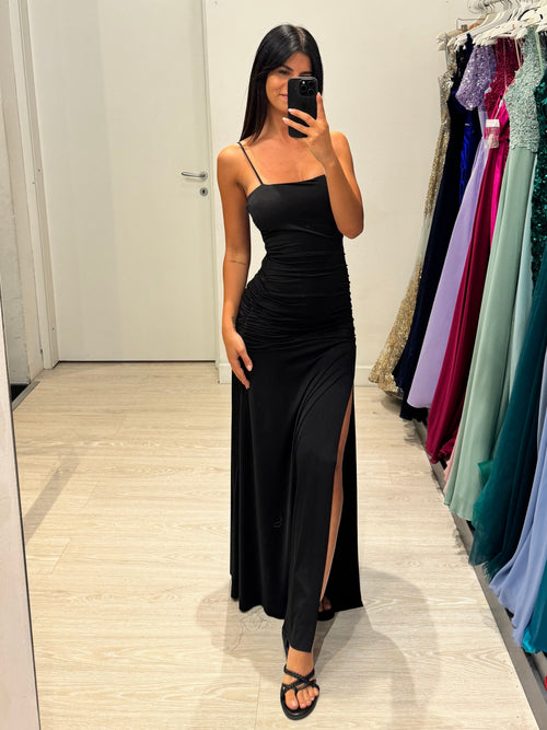 Vestito lungo arricciato con incrocio schiena