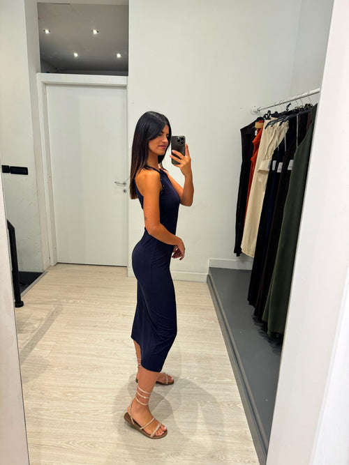 Vestito midi scollo americano borchie