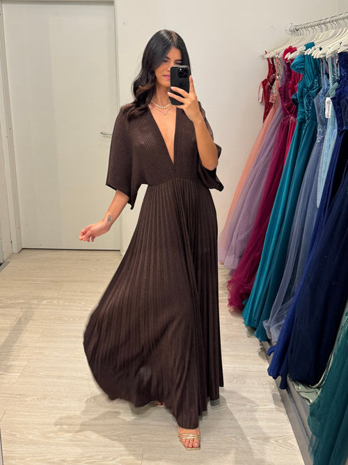 Abito cerimonia maglia plisse lurex manica