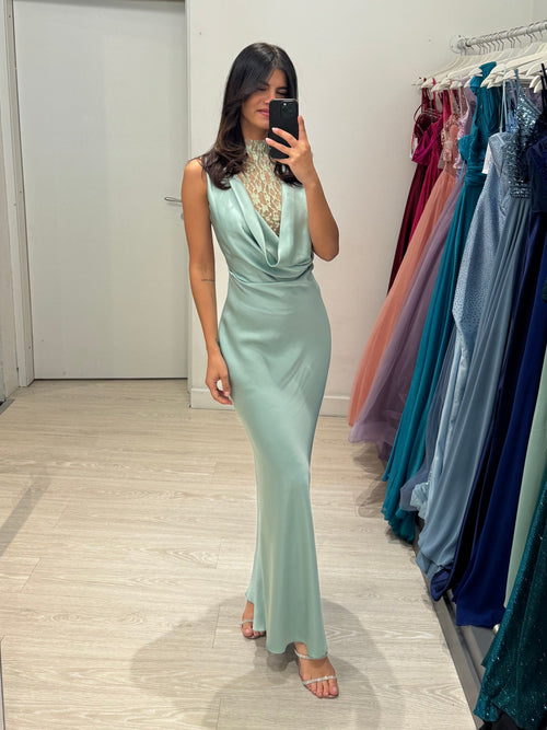 Abito cerimonia satin con pizzo