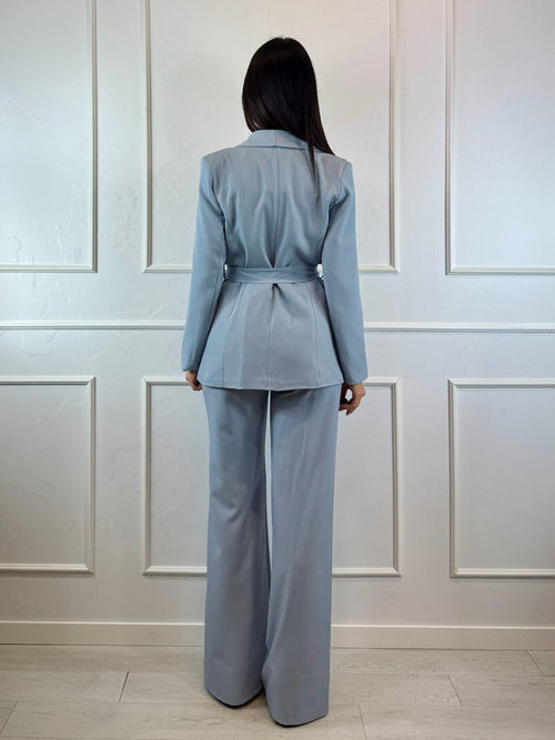 Giacca con cintura collo rever tondo