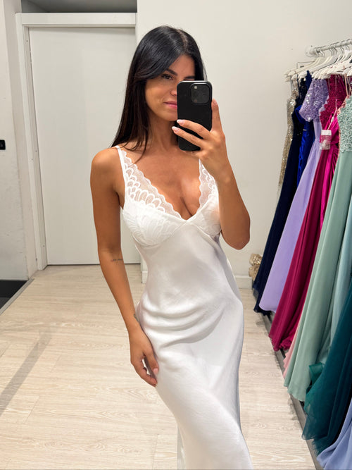 Abito cerimonia satin con coppe in pizzo