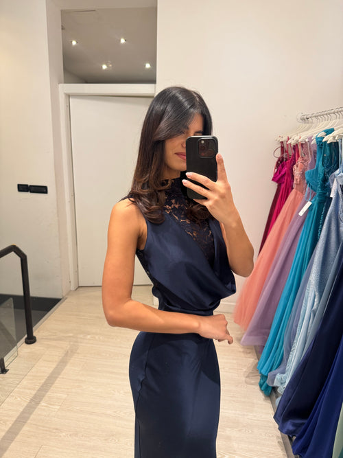 Abito cerimonia satin con pizzo