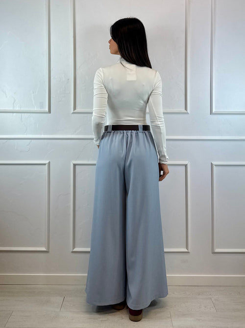 Pantalone palazzo con pence vita arricciata