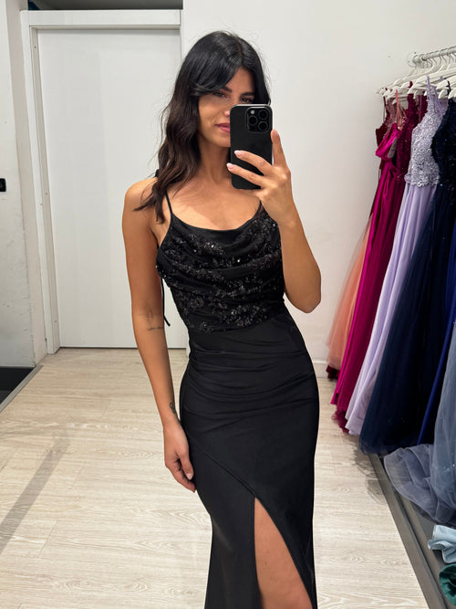 Abito cerimonia sirena top paillettes laccetti