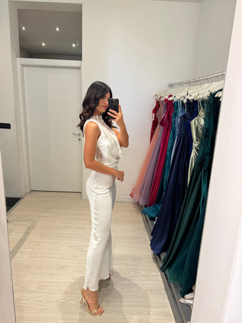 Abito cerimonia satin con pizzo