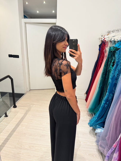 T-shirt crop pizzo