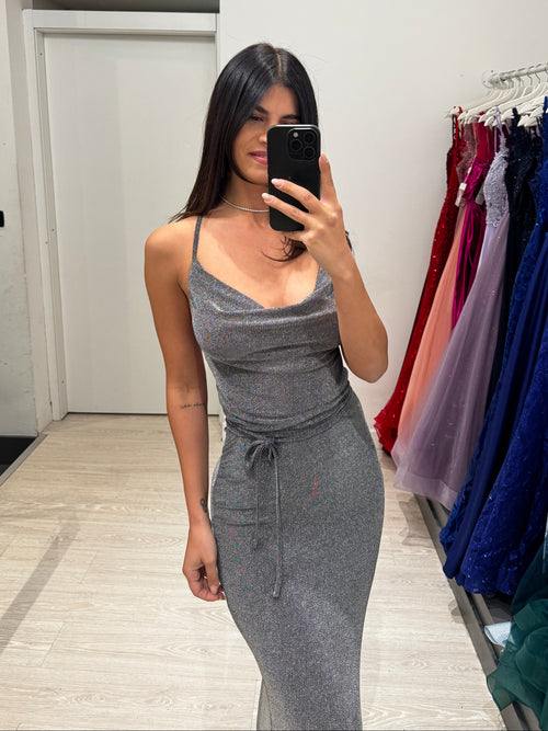 Abito lungo Lurex incrocio schiena