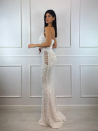 Abito cerimonia sirena perle sposa