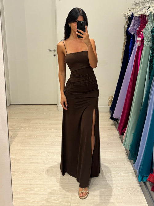 Vestito lungo arricciato con incrocio schiena