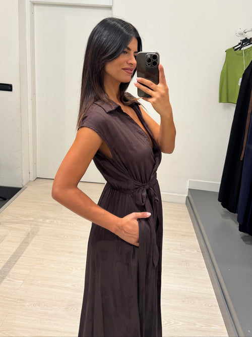 Vestito lungo kimono con colletto fiori rilievo