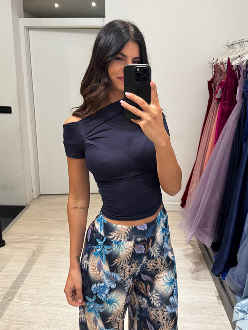 Pantalone palazzo viscosa foglie