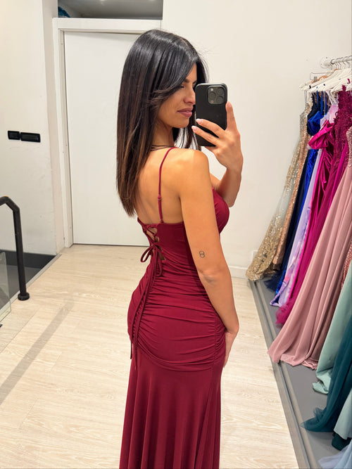 Vestito lungo arricciato con incrocio schiena