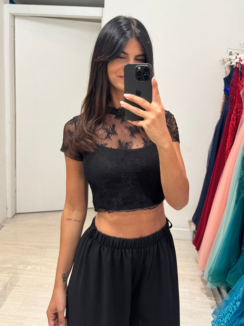 T-shirt crop pizzo