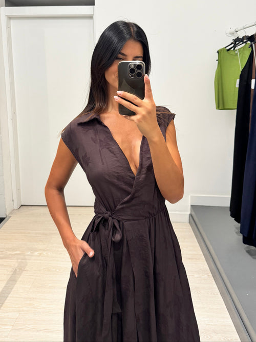 Vestito lungo kimono con colletto fiori rilievo