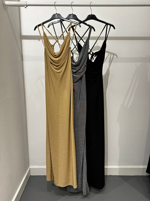 Abito lungo Lurex incrocio schiena