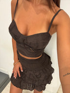 Completo pizzo sangallo top e gonna balze