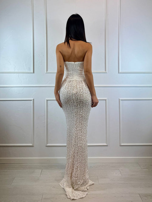 Abito cerimonia sirena perle sposa