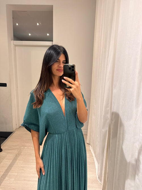 Abito cerimonia maglia plisse lurex manica