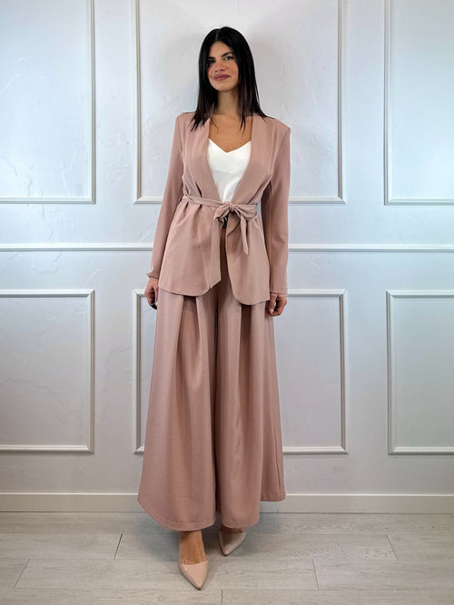 Giacca con cintura collo rever tondo