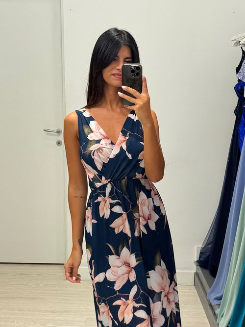 Vestito lungo scollo V fantasia mix