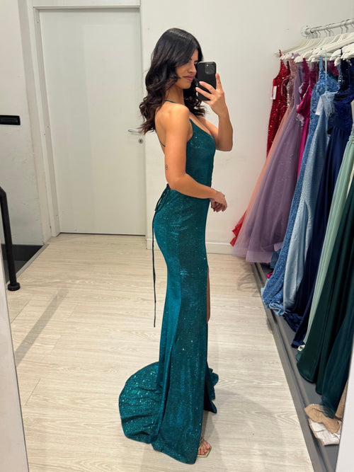 Abito cerimonia lurex sirena incrocio schiena