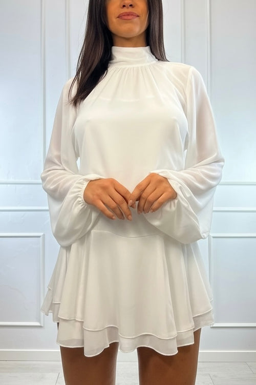 Tutina vestito corto con fiocco al collo