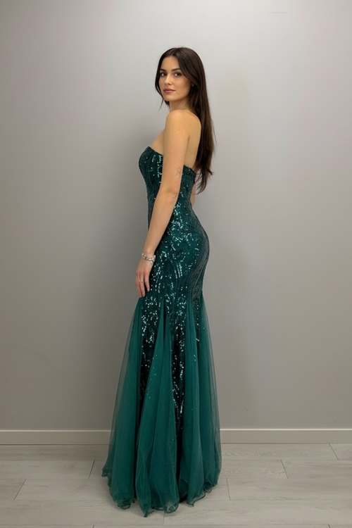 Abito cerimonia sirena paillettes e tulle scollo c