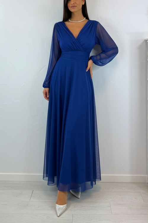 Abito cerimonia tulle scollo v maniche