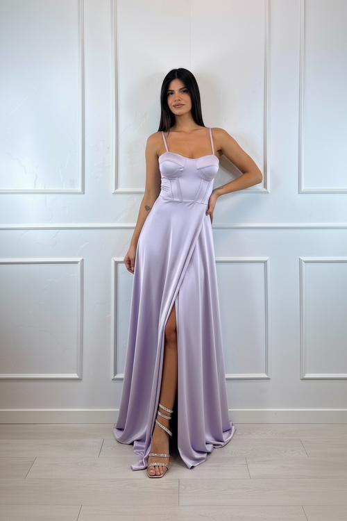 Abito cerimonia raso corsetto intrecciato dietro