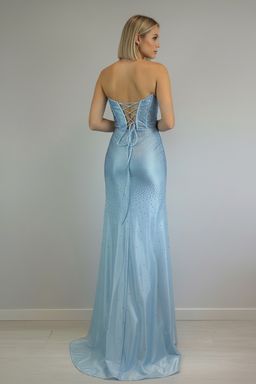 Abito cerimonia sirena strass e spacco