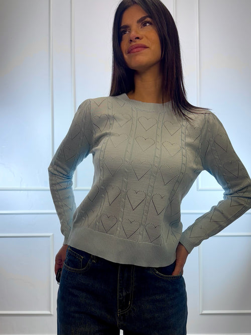 Maglione girocollo con lavorazione a cuori