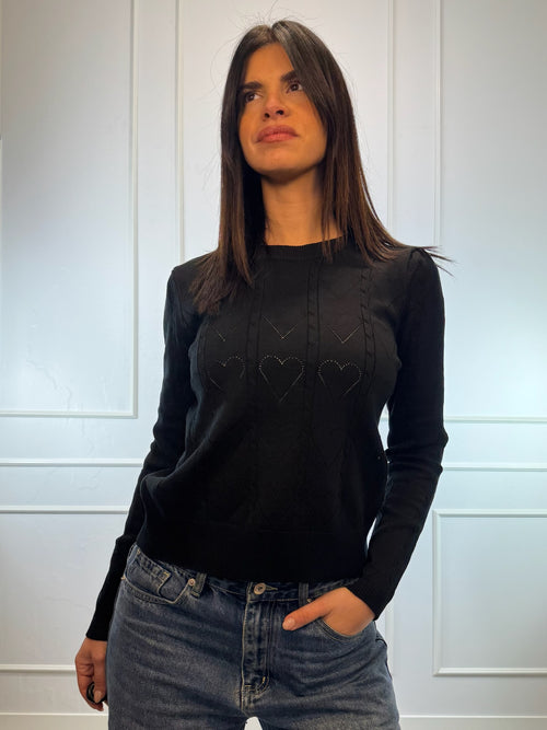 Maglione girocollo con lavorazione a cuori
