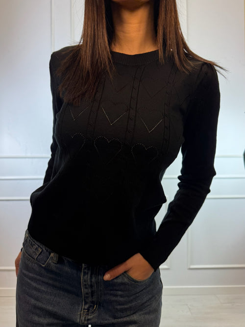 Maglione girocollo con lavorazione a cuori