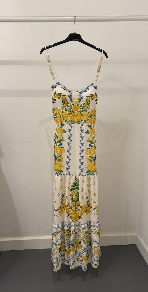 Vestito Lungo fiori spalline perle
