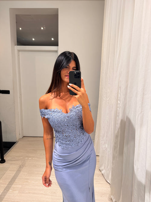 Abito laura sirena corpetto pizzo e strass