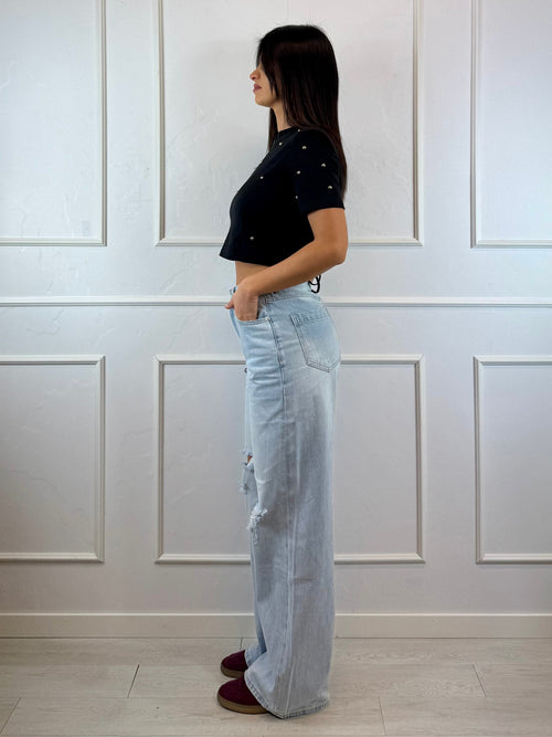 Jeans emma wide leg chiaro strappetti