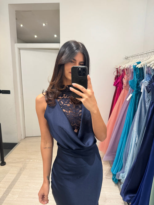 Abito cerimonia satin con pizzo