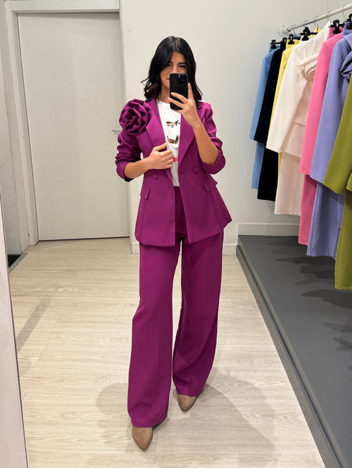 Completo giacca fiore e pantalone palazzo