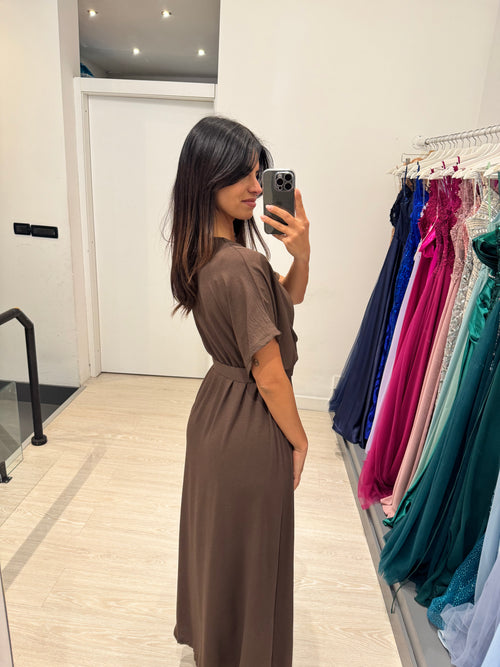Vestito lungo con manica e spacco centrale