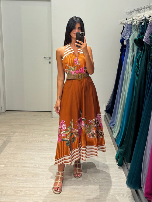 Vestito Lungo fantasia laccio collo