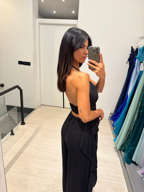 Completo lino top fasce e pantalone