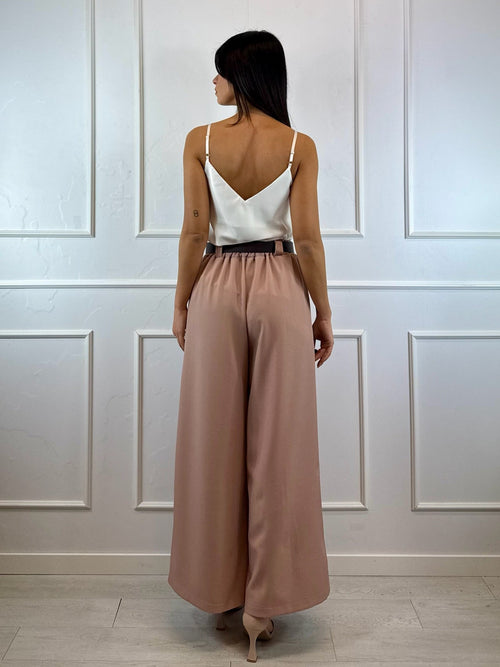 Pantalone palazzo con pence vita arricciata