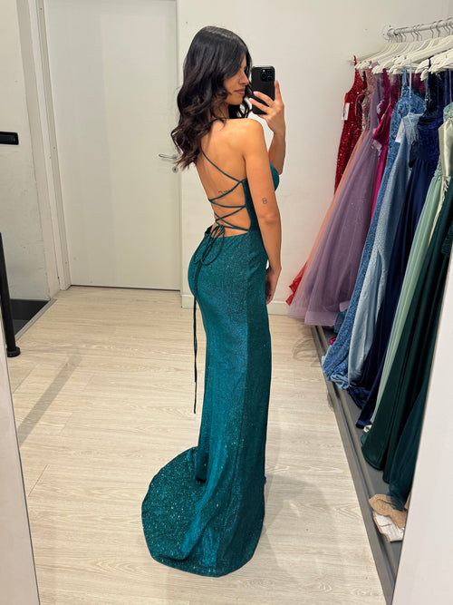 Abito cerimonia lurex sirena incrocio schiena